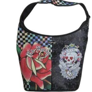 ED HARDY LOVE KILLS SLOWLY ROSE SKULL RHINESTONES TOTE SHOULDER BAG